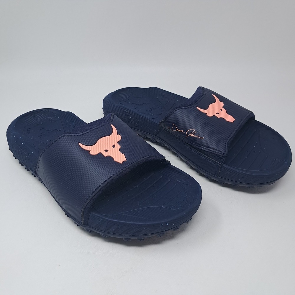 Under Armour Project Rock 3 Slides Unisex Adult M7 W8.5 Blue Slip-On Sandal